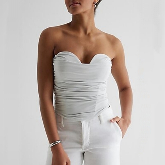 Express Tops - Express White Strapless Ruched Sweetheart Top